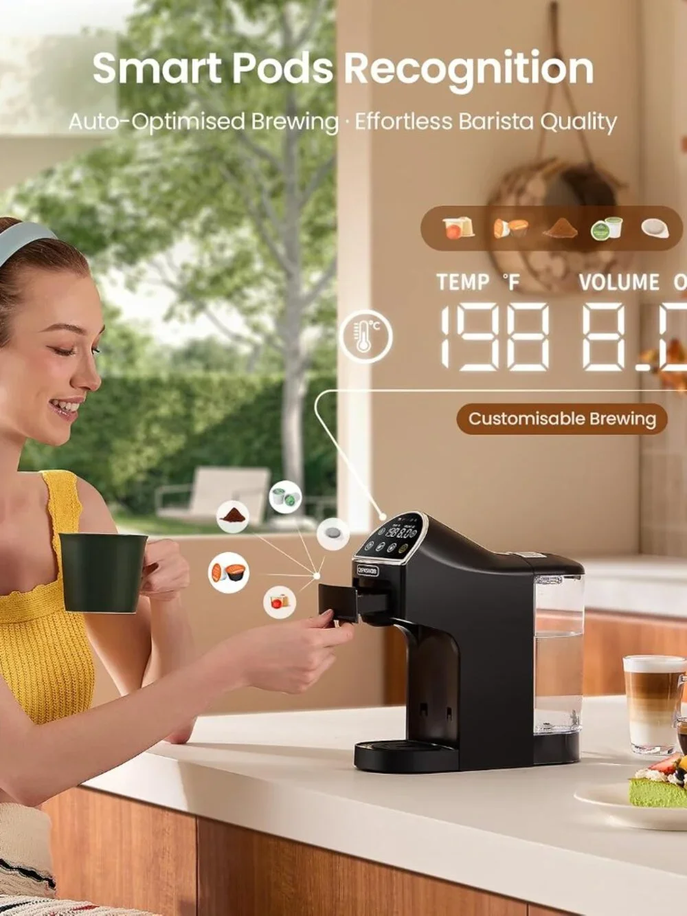 Magician2 Mini 5-in-1 Coffee Maker & Machine for Pods & Grounds, LED Touch